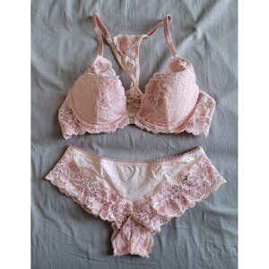 Adore Me Racerback Lace Push Up Bra & Panty set (34B, XS)